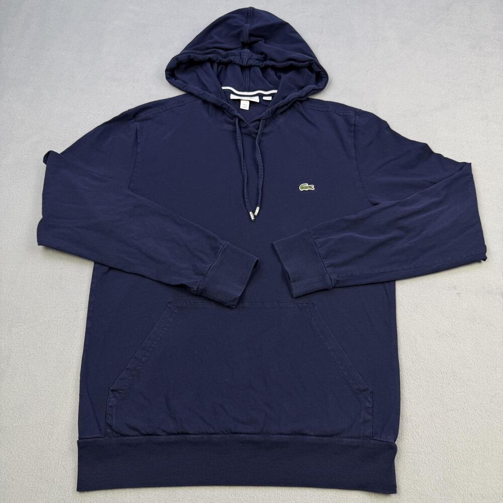 Lacoste Hoodie Mens Small Blue Lightweight Jersey Pullover Kangaroo Pocket Logo